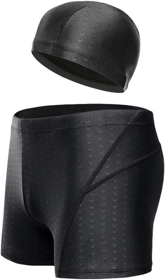 2PCs Swim Jammer with Swim Cap for Mens Chlorine Resistant Tight Athletic Swimsuit for Training