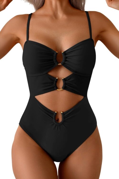 One Piece Swimsuit for Women Ring Linked Monokini Sexy Bathing Suit Cutout Swim Suit