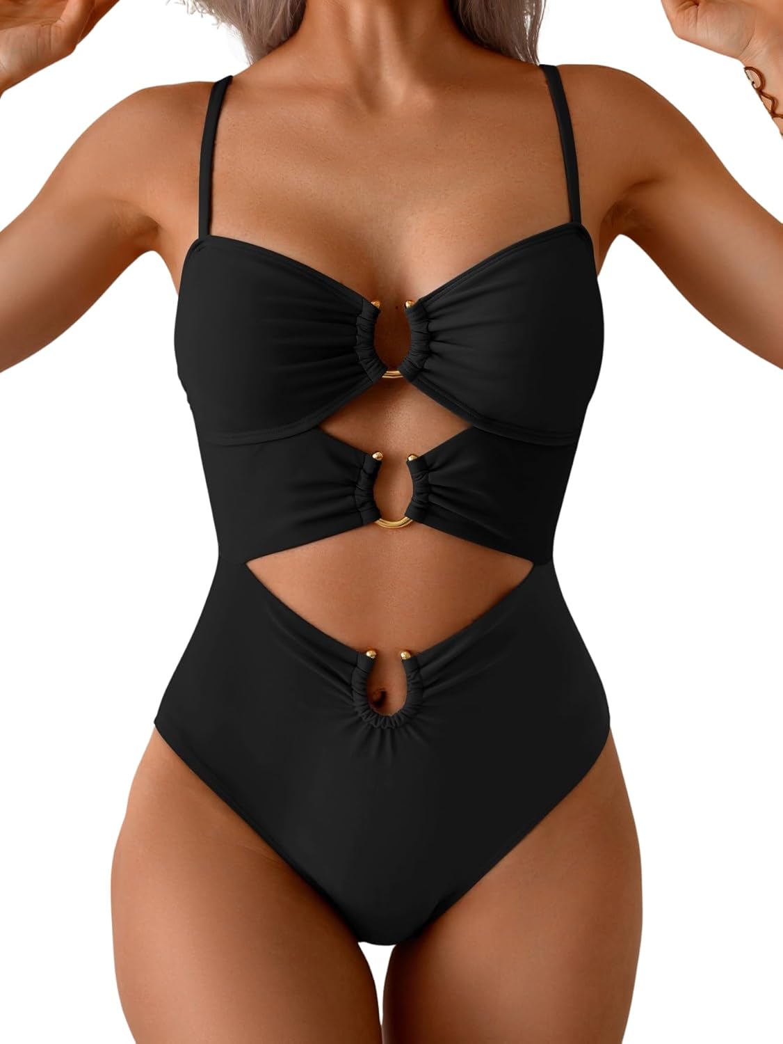 One Piece Swimsuit for Women Ring Linked Monokini Sexy Bathing Suit Cutout Swim Suit