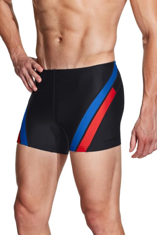 Men's Square Leg Swimsuit Jammers, Quick Dry Compression Swim Briefs, UPF 50+ Athletic Training Splice Swim Shorts