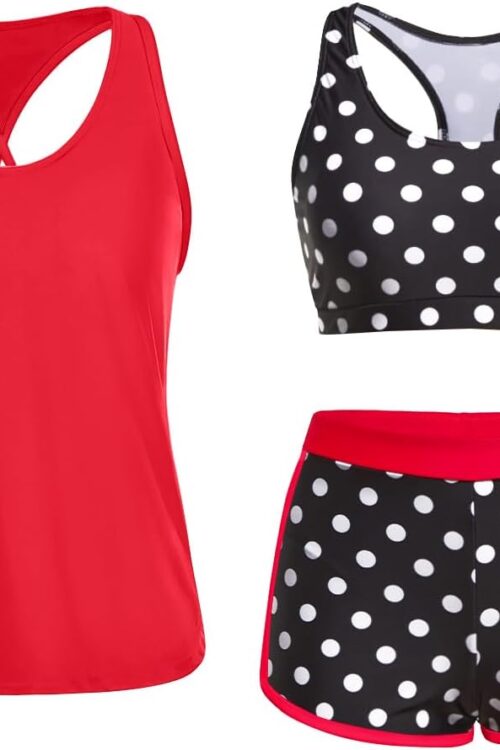 3 Piece Athletic  Swimsuits for Women with Shorts Swim Tank Tops with Sports Bra and Boyshorts Bathing Suits