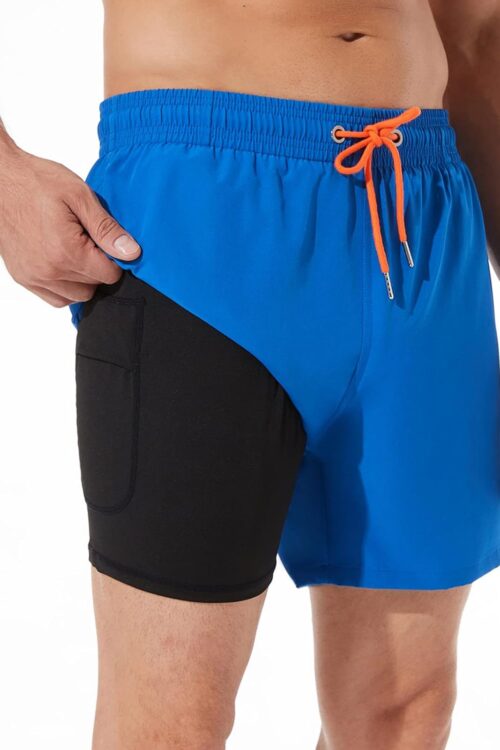 Mens Swim Trunks Swim Shorts Quick Dry 5 inch Inseam Beach Shorts with Compression Liner and Zipper Pocket