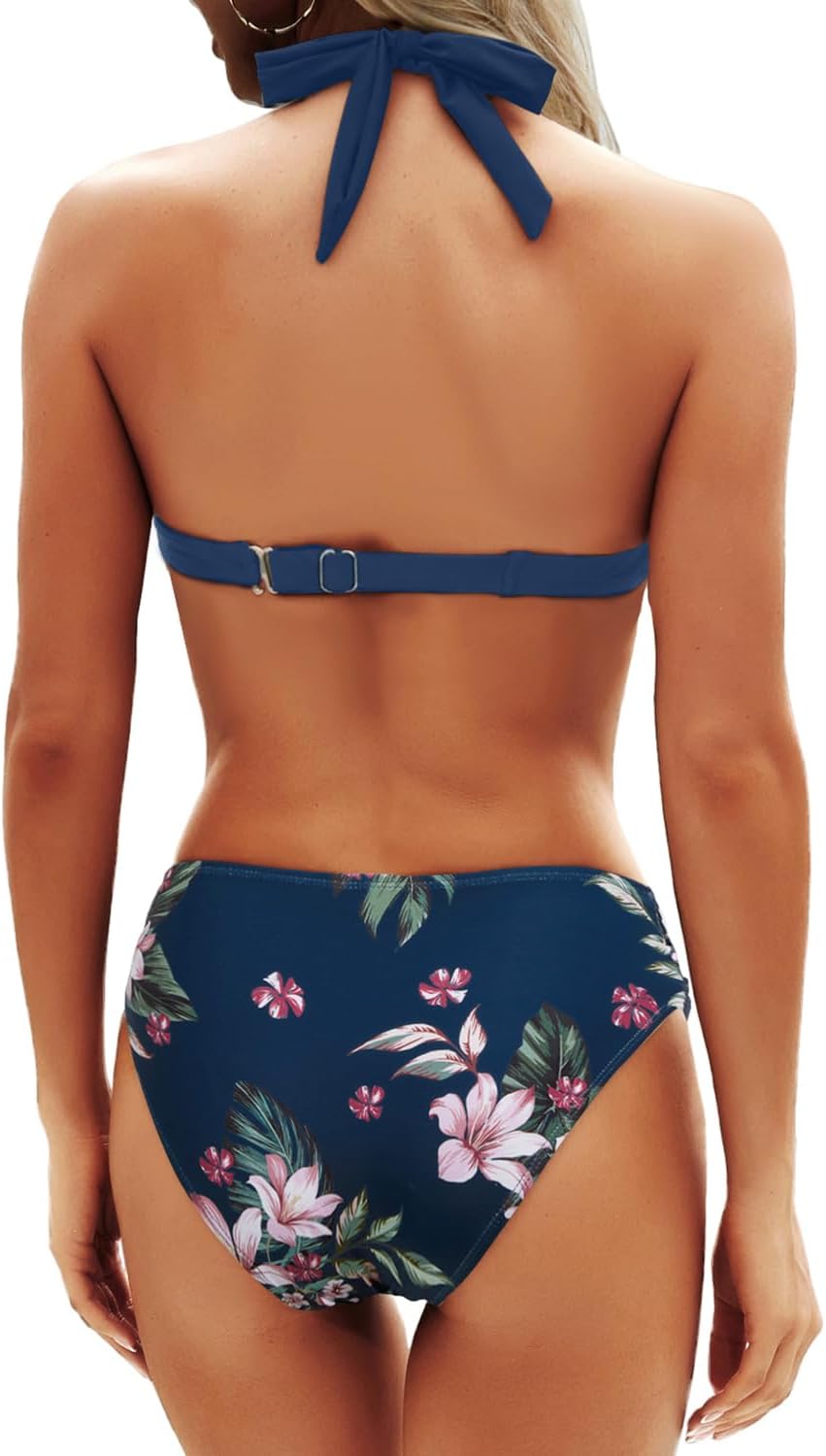 Women Two Piece Bathing Suits Push Up Bikini Set Halter Swimsuit Vintage Swimwear - Image 2