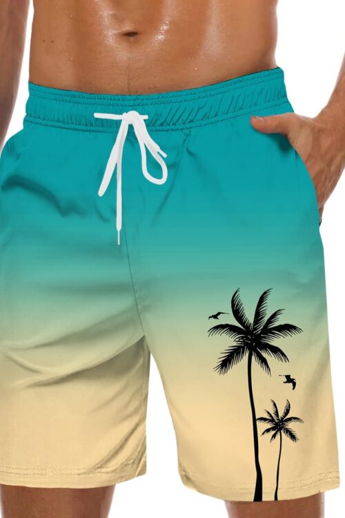 Men's Swim Trunks Hawaiian Bathing Mesh Lining Suit Swimsuits Beach Shorts with Pockets