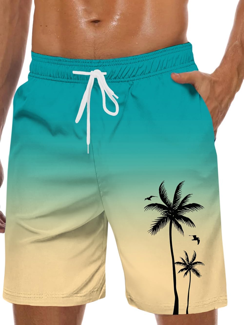 Men's Swim Trunks Hawaiian Bathing Mesh Lining Suit Swimsuits Beach Shorts with Pockets