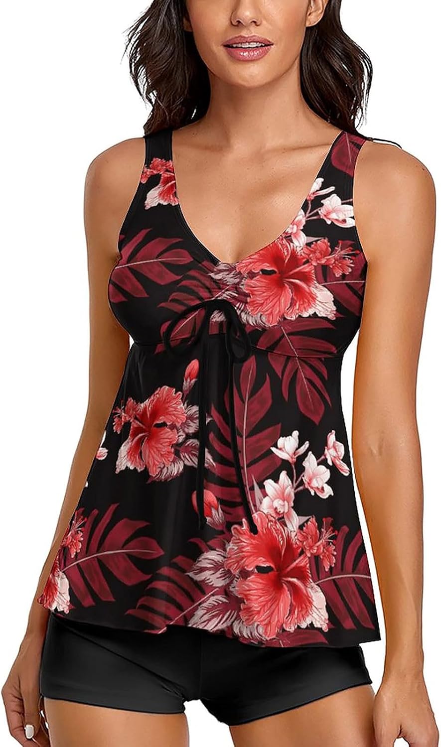 Women Bathing Suits Swimsuits Two Piece Graphic Swim Tank Top with Boyshorts Ladies Swimwear
