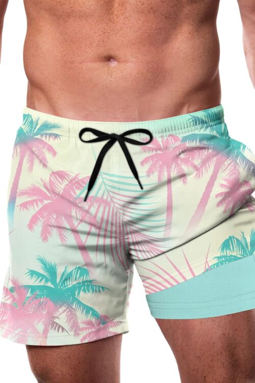 Mens Swim Trunks with Compression Liner 5.5" Inseam Quick Dry Bathing Suit Lightweight Swimming Shorts