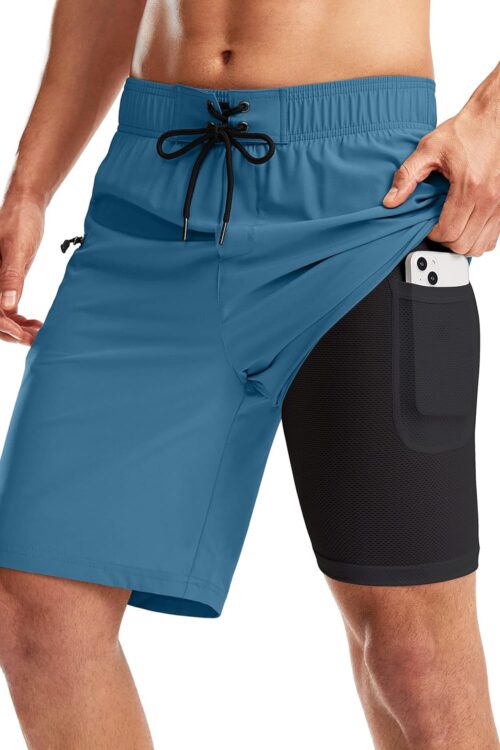 Men's Swim Trunks with Compression Liner 9 Inch Quick Dry Swimsuit Swimming Swim Board Shorts for Men with Pockets