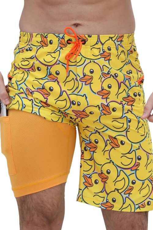 Men's Swim Trunks with Compression Liner Swim Shorts Board Shorts 9 Inch Quick Dry Bathing Suit with Zipper Pockets